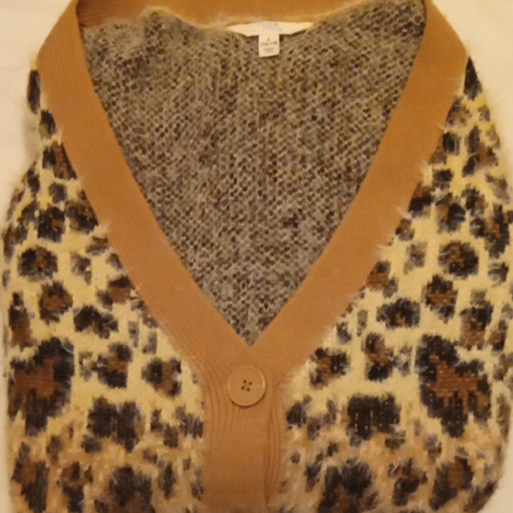 Tan and Brown Animal Print Cardigan Sweater